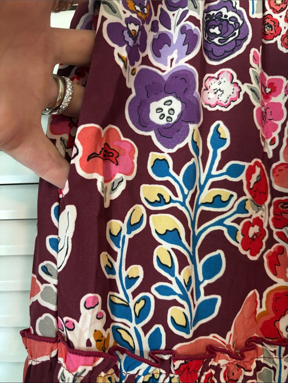 Tiered Floral Midi Skirt in Burgundy - Picture 6 of 8